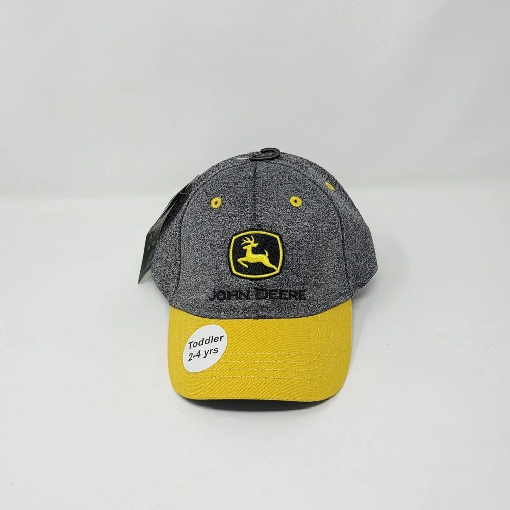 John Deere Toddler Hat Cap Gray Yellow Elastic Strech Strap 2-4 Years Old Unisex